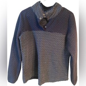 Maurices Polka Dot and Striped Navy Snap Pullover Sweatshirt (L)